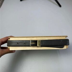 Vtg Yves Saint Laurent Belt Womens Black Leather Adjustable Gold Silver Buckle